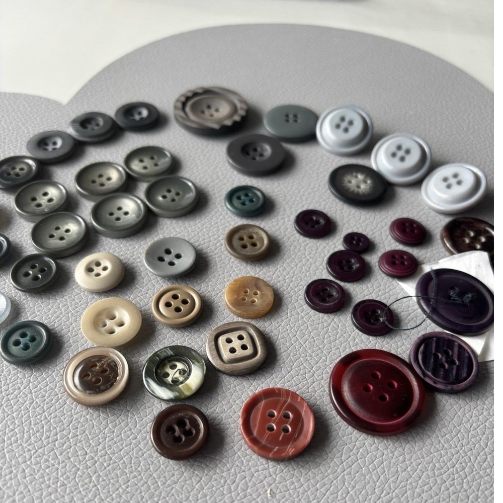 Vintage Button Collection 45 Lot Grey Blue Green Purple Red Grey Four Hole Small